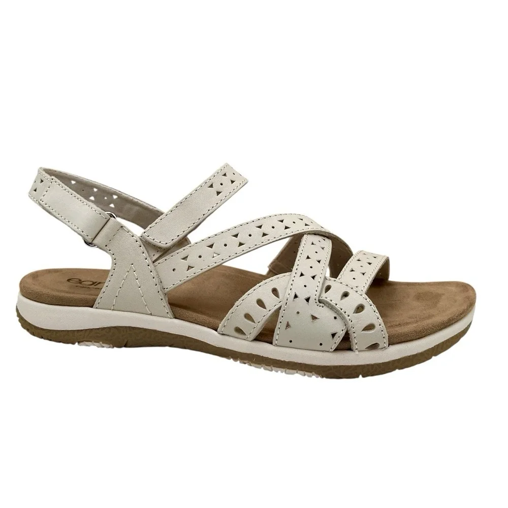 Earth Womens Seravi Strappy Casual Sandal 10.5 Wide Ivory Adjustable Comfort